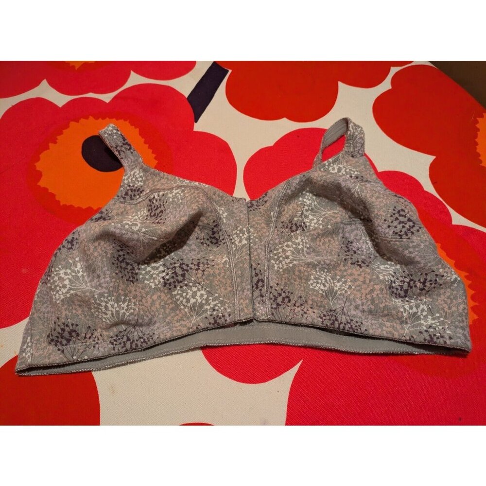 Comfortchoice Bra 52D Front Closure Unpadded Gray Purple Floral Soft Cotton EUC